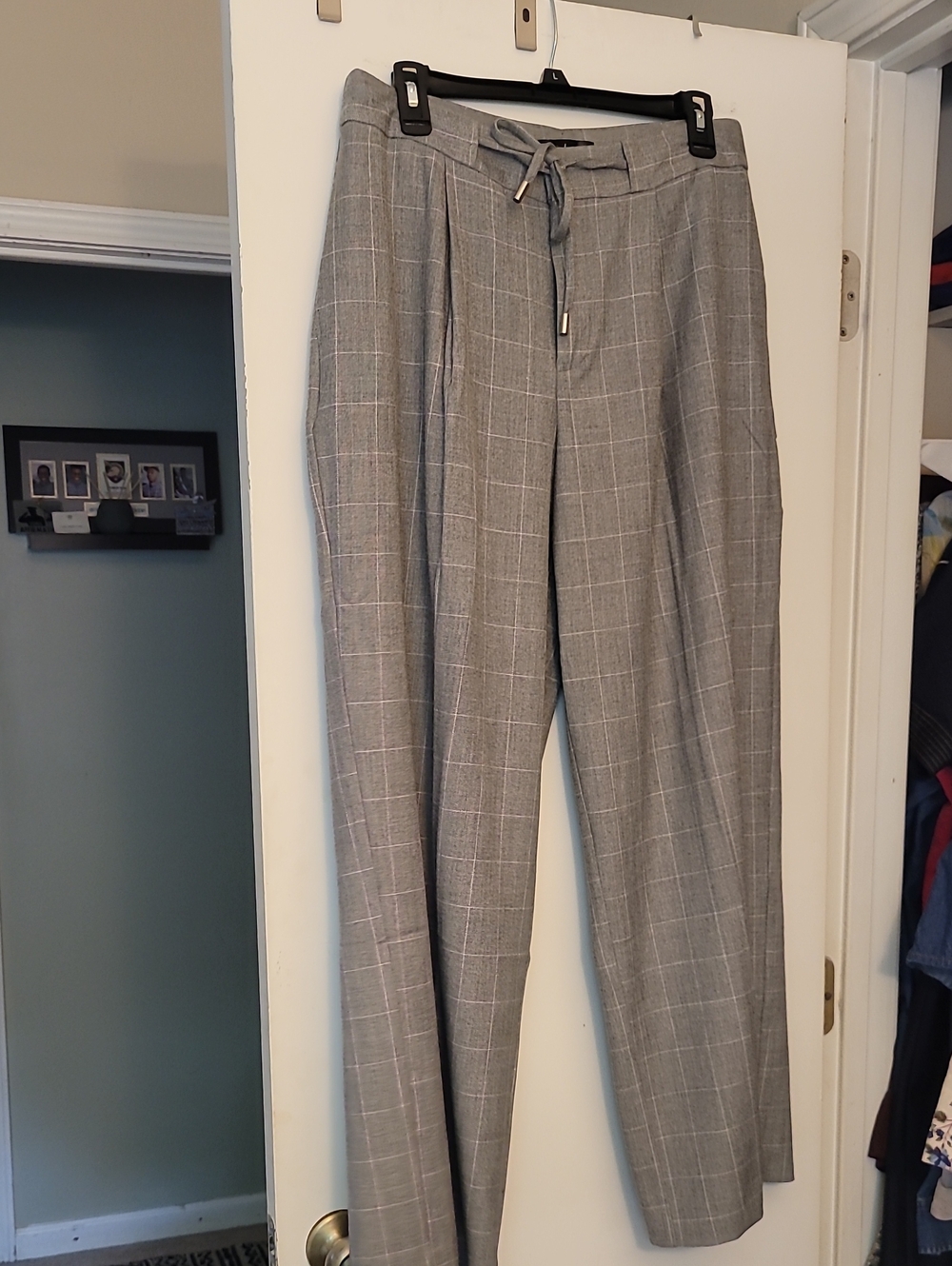 Nicole Miller Gray Windowpane Drawstring Dress Pants
